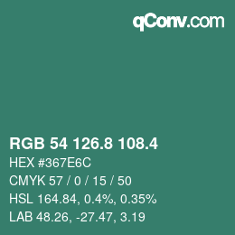 カラーコード: RGB 54 126.8 108.4 | qconv.com