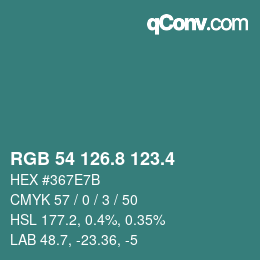 カラーコード: RGB 54 126.8 123.4 | qconv.com