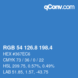 カラーコード: RGB 54 126.8 198.4 | qconv.com