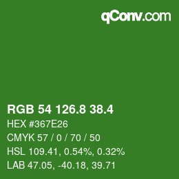 カラーコード: RGB 54 126.8 38.4 | qconv.com