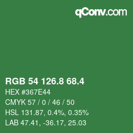 カラーコード: RGB 54 126.8 68.4 | qconv.com