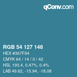 颜色代码: RGB 54 127 148 | qconv.com
