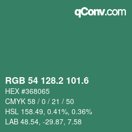 カラーコード: RGB 54 128.2 101.6 | qconv.com