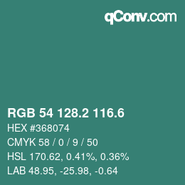 カラーコード: RGB 54 128.2 116.6 | qconv.com