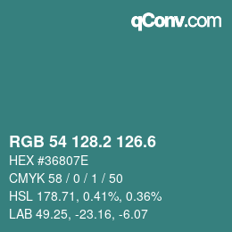 カラーコード: RGB 54 128.2 126.6 | qconv.com