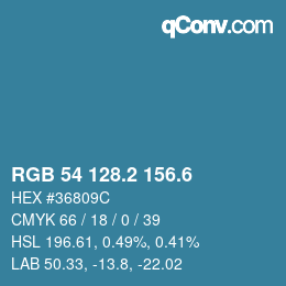 カラーコード: RGB 54 128.2 156.6 | qconv.com