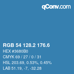 カラーコード: RGB 54 128.2 176.6 | qconv.com