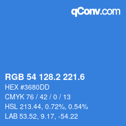 カラーコード: RGB 54 128.2 221.6 | qconv.com