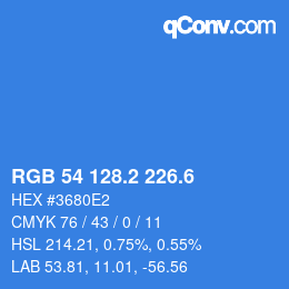 カラーコード: RGB 54 128.2 226.6 | qconv.com