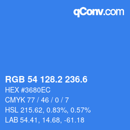 カラーコード: RGB 54 128.2 236.6 | qconv.com