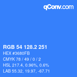 カラーコード: RGB 54 128.2 251 | qconv.com