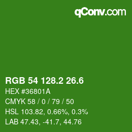 カラーコード: RGB 54 128.2 26.6 | qconv.com