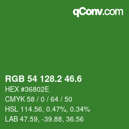 カラーコード: RGB 54 128.2 46.6 | qconv.com