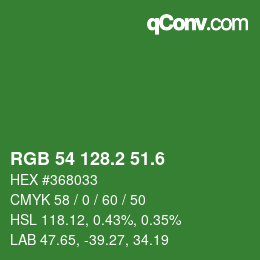 カラーコード: RGB 54 128.2 51.6 | qconv.com