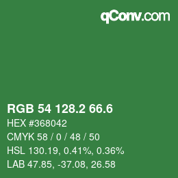 カラーコード: RGB 54 128.2 66.6 | qconv.com