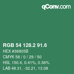 カラーコード: RGB 54 128.2 91.6 | qconv.com