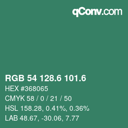 カラーコード: RGB 54 128.6 101.6 | qconv.com