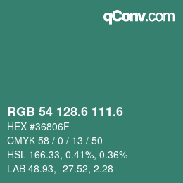 カラーコード: RGB 54 128.6 111.6 | qconv.com