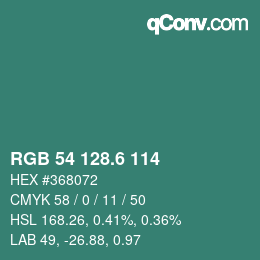 カラーコード: RGB 54 128.6 114 | qconv.com