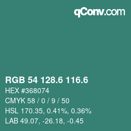 カラーコード: RGB 54 128.6 116.6 | qconv.com