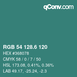 カラーコード: RGB 54 128.6 120 | qconv.com
