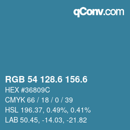 カラーコード: RGB 54 128.6 156.6 | qconv.com