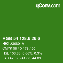 カラーコード: RGB 54 128.6 26.6 | qconv.com