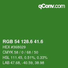 カラーコード: RGB 54 128.6 41.6 | qconv.com