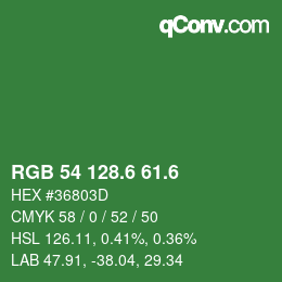 カラーコード: RGB 54 128.6 61.6 | qconv.com