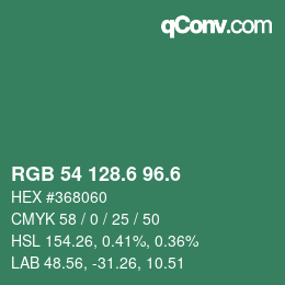 カラーコード: RGB 54 128.6 96.6 | qconv.com