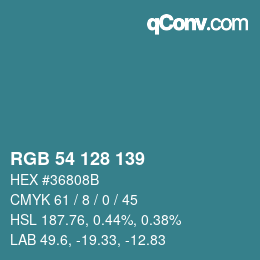 カラーコード: RGB 54 128 139 | qconv.com