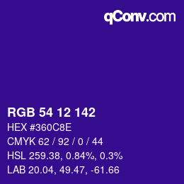 Color code: RGB 54 12 142 | qconv.com