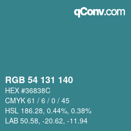 カラーコード: RGB 54 131 140 | qconv.com