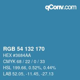 颜色代码: RGB 54 132 170 | qconv.com