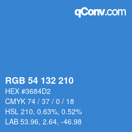 颜色代码: RGB 54 132 210 | qconv.com