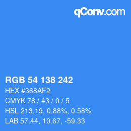 Farbcode: RGB 54 138 242 | qconv.com