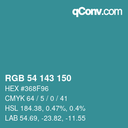 Color code: RGB 54 143 150 | qconv.com