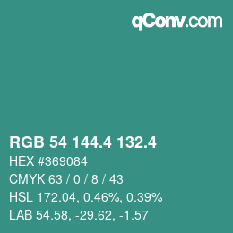 カラーコード: RGB 54 144.4 132.4 | qconv.com