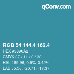 カラーコード: RGB 54 144.4 162.4 | qconv.com