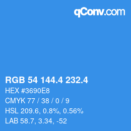カラーコード: RGB 54 144.4 232.4 | qconv.com