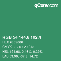 カラーコード: RGB 54 144.8 102.4 | qconv.com