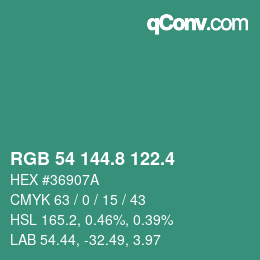 カラーコード: RGB 54 144.8 122.4 | qconv.com
