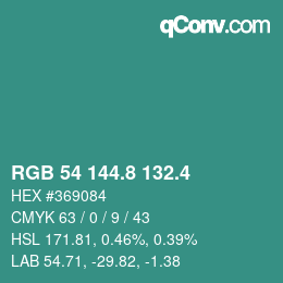 カラーコード: RGB 54 144.8 132.4 | qconv.com