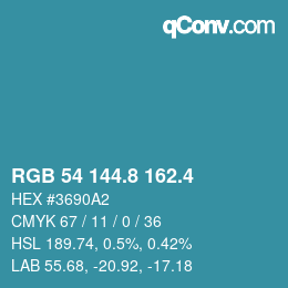 カラーコード: RGB 54 144.8 162.4 | qconv.com