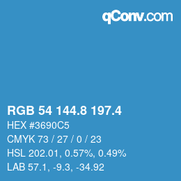 カラーコード: RGB 54 144.8 197.4 | qconv.com
