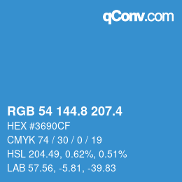 カラーコード: RGB 54 144.8 207.4 | qconv.com