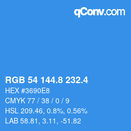 カラーコード: RGB 54 144.8 232.4 | qconv.com