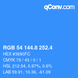 カラーコード: RGB 54 144.8 252.4 | qconv.com