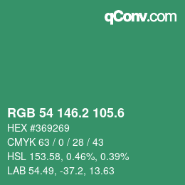 カラーコード: RGB 54 146.2 105.6 | qconv.com