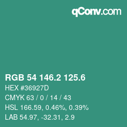 カラーコード: RGB 54 146.2 125.6 | qconv.com